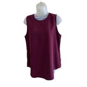 Theory Sleeveless Burgundy Urban Crepe Blouse L 100% Polyester Womens Top